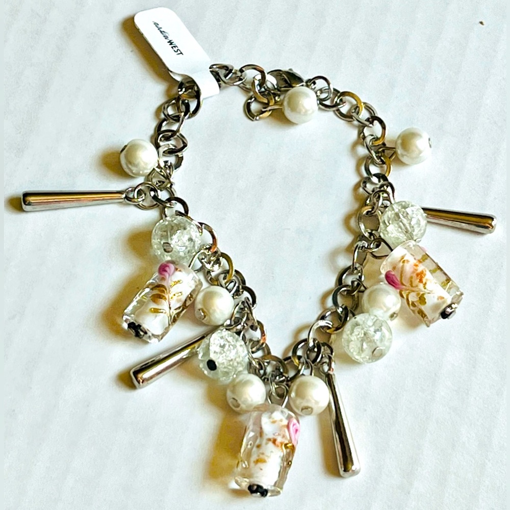 Nadine West silver tone charm bracelet NWT